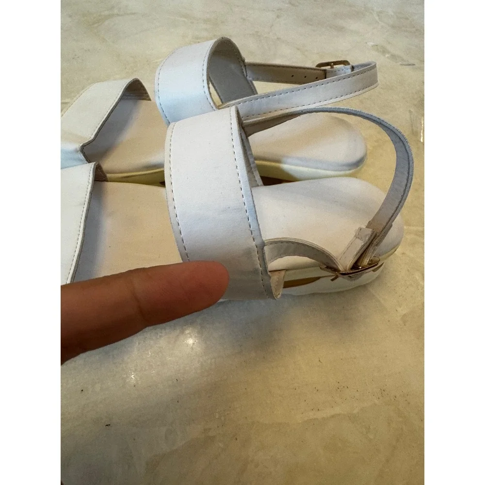 White Platform Slingback Sandals Gold Accent Double Strap Size 39